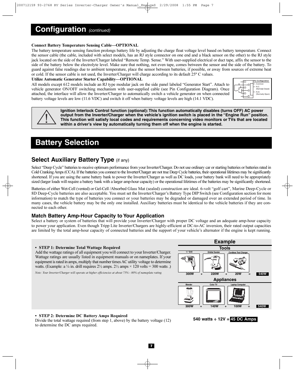 Configuration, Battery selection, Select auxiliary battery type | Example, Continued) | Tripp Lite POWERVERTER 200712159 93-2768 RV User Manual | Page 7 / 12