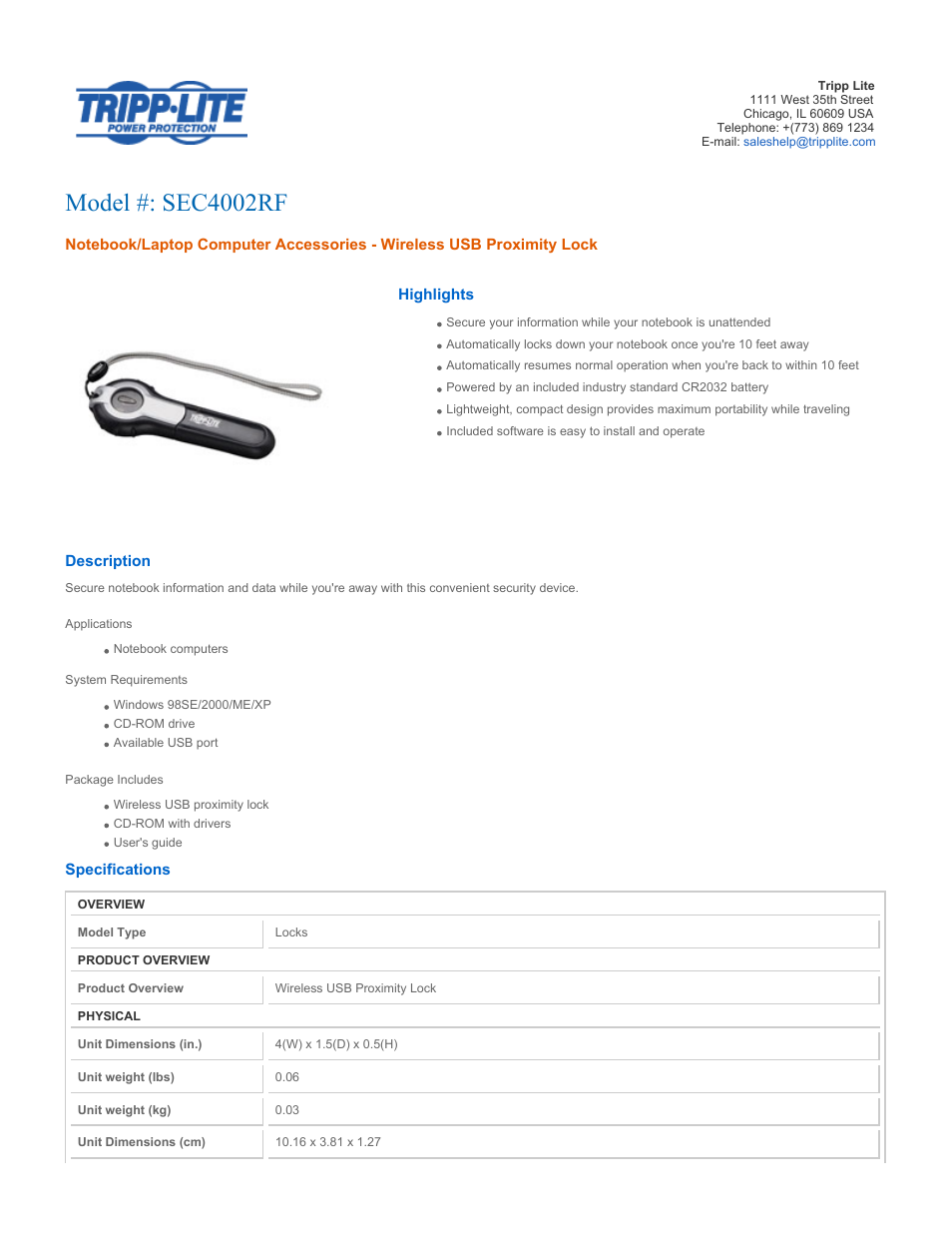 Tripp Lite SEC4002RF User Manual | 2 pages
