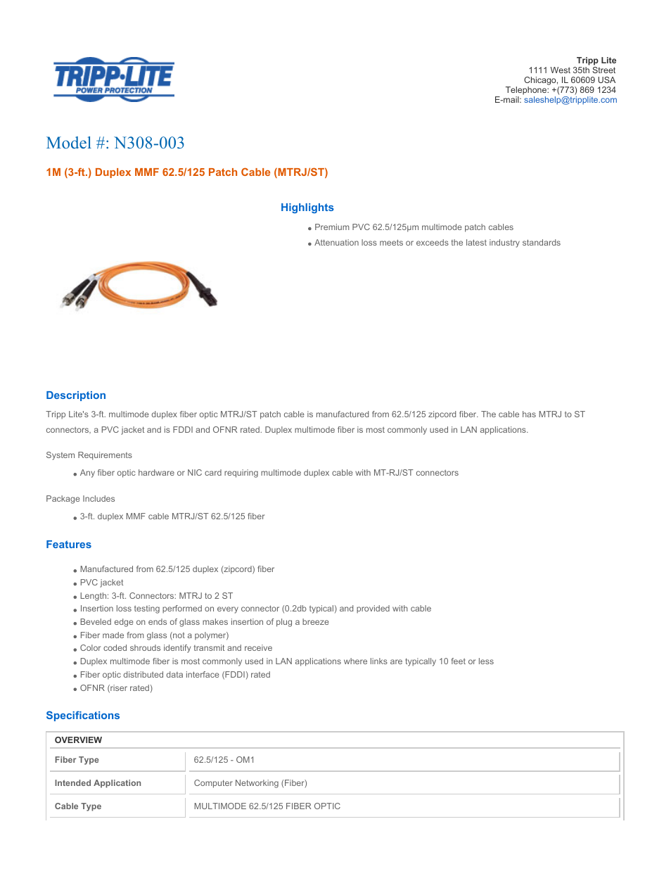 Tripp Lite N308-003 User Manual | 3 pages