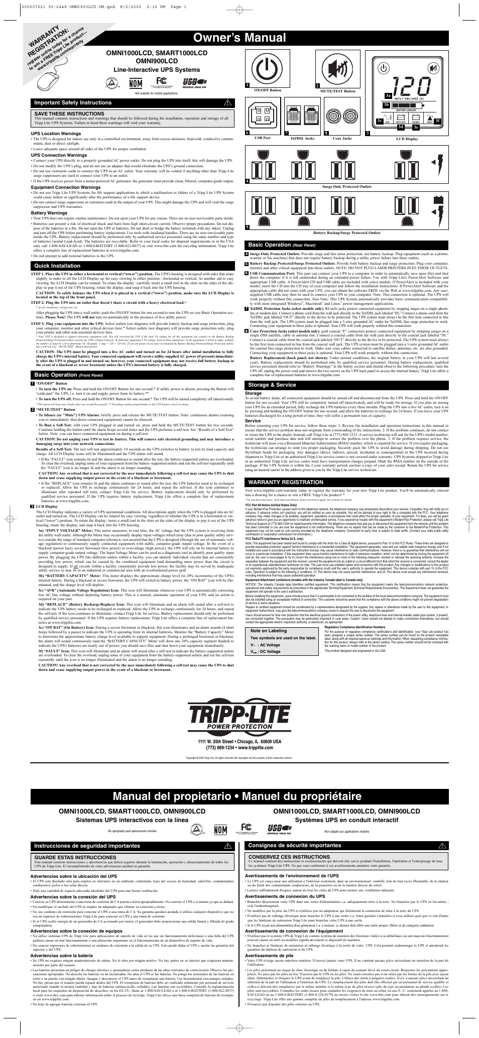 Tripp Lite OMNI900LCD User Manual | 2 pages