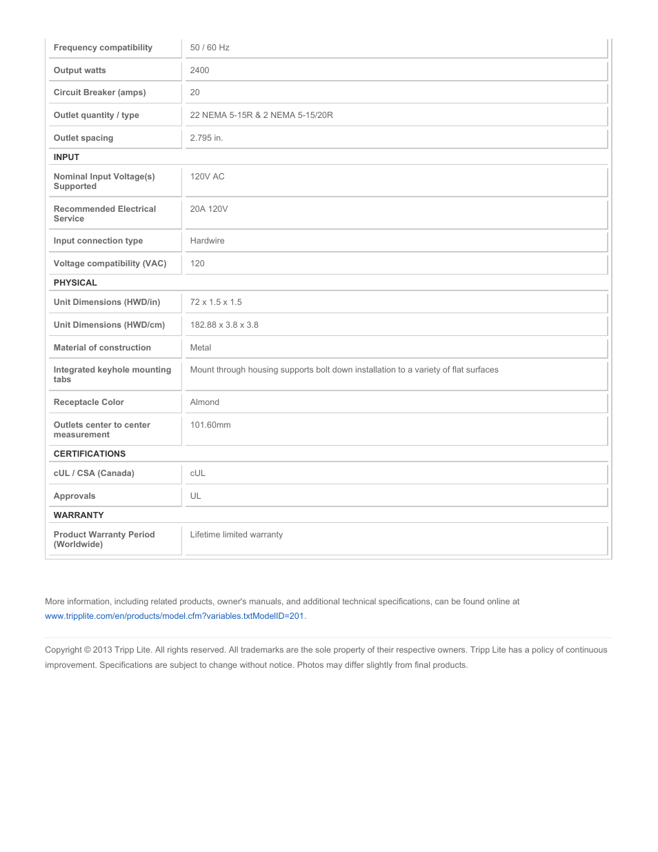 Tripp Lite PS7224-20HW User Manual | Page 2 / 2