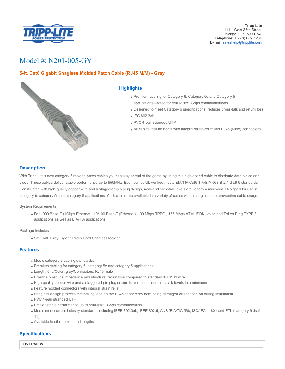 Tripp Lite N201-005-GY User Manual | 3 pages