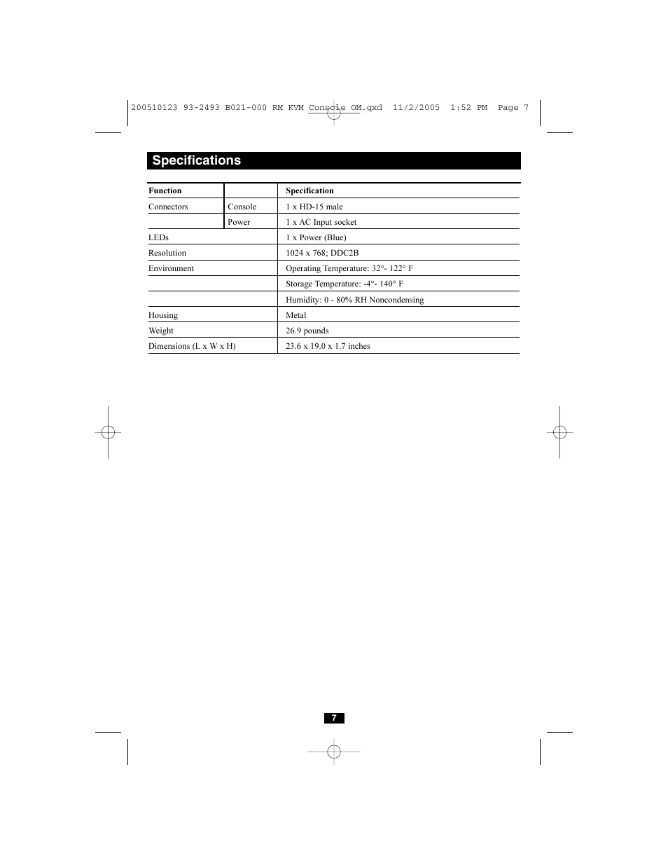 Specifications | Tripp Lite B021-000-17 User Manual | Page 7 / 8