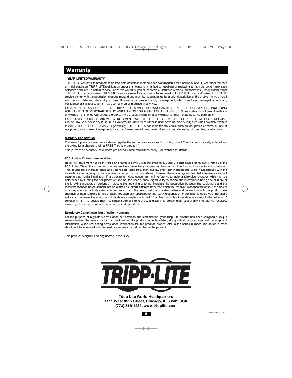 Warranty | Tripp Lite B021-000-17 User Manual | Page 8 / 8
