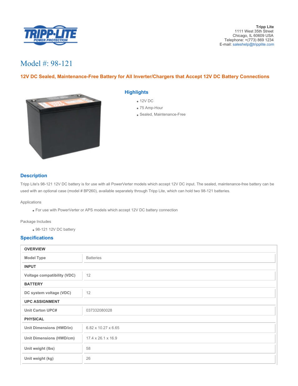 Tripp Lite 98-121 User Manual | 2 pages