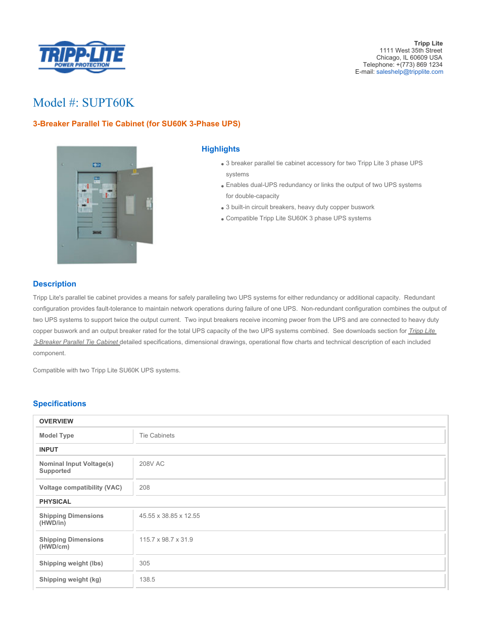 Tripp Lite SUPT60K User Manual | 2 pages