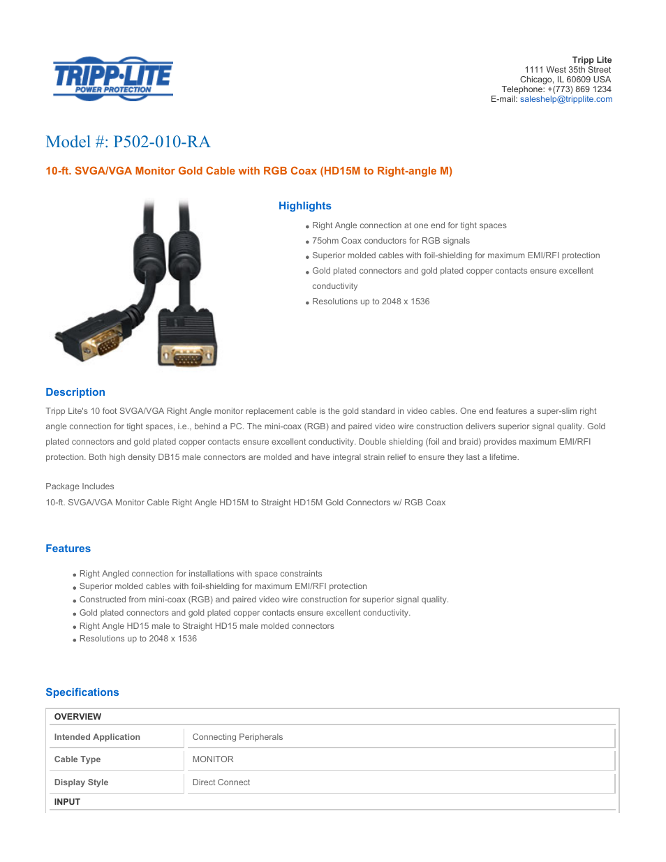 Tripp Lite P502-010-RA User Manual | 2 pages