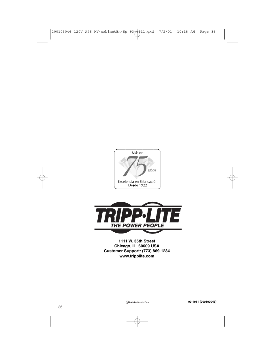 Tripp Lite APS PowerVerter User Manual | Page 36 / 36