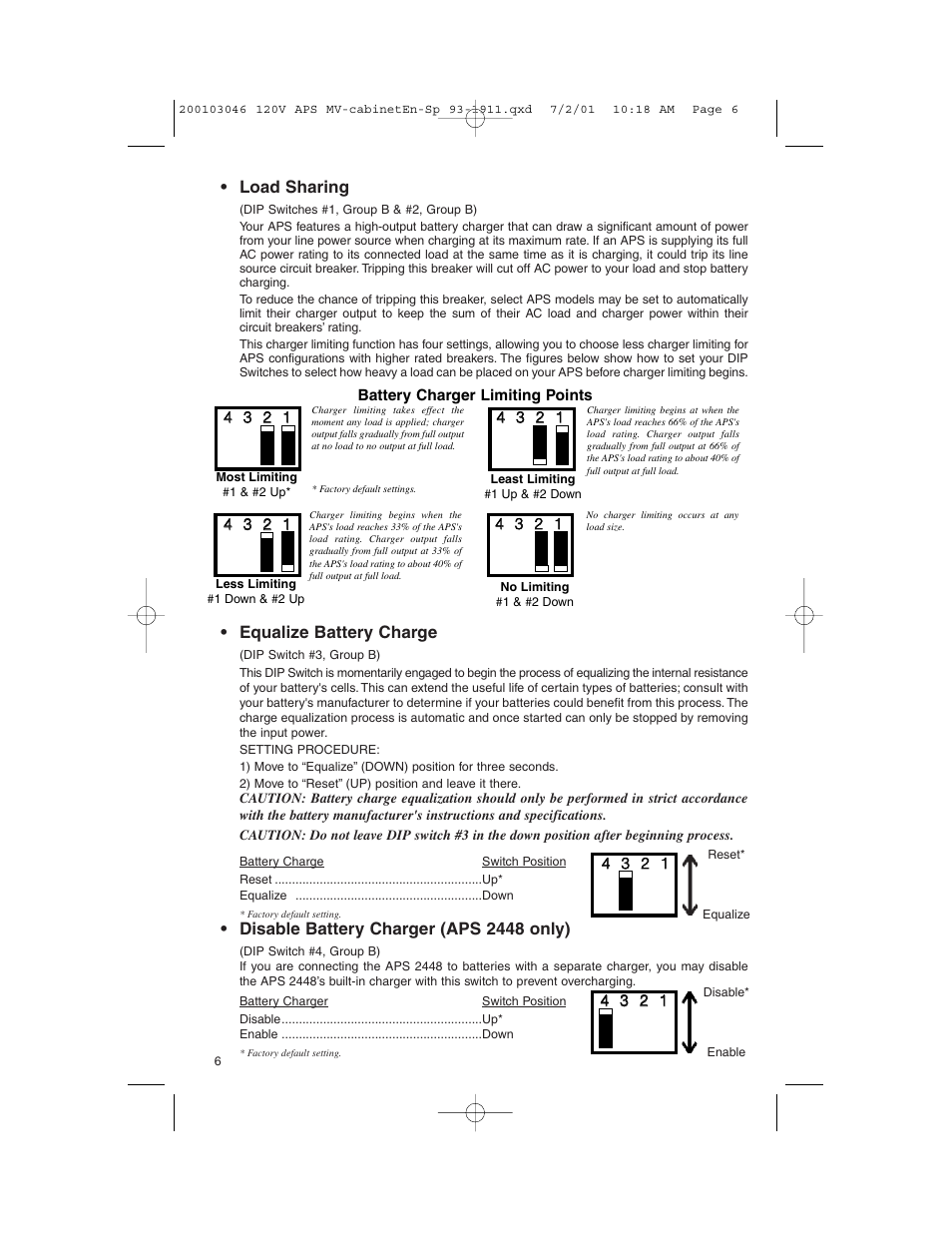 Load sharing, Equalize battery charge, Disable battery charger (aps 2448 only) | Tripp Lite APS PowerVerter User Manual | Page 6 / 36