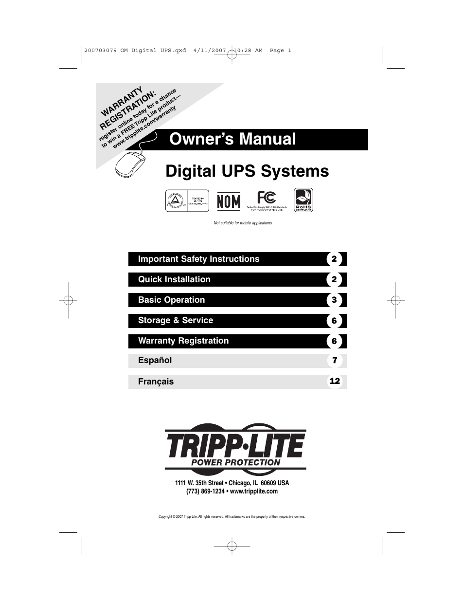 Tripp Lite Digital UPS Systems 200703079 User Manual | 7 pages