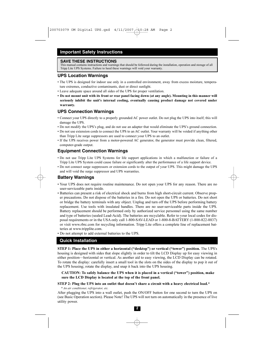 Tripp Lite Digital UPS Systems 200703079 User Manual | Page 2 / 7