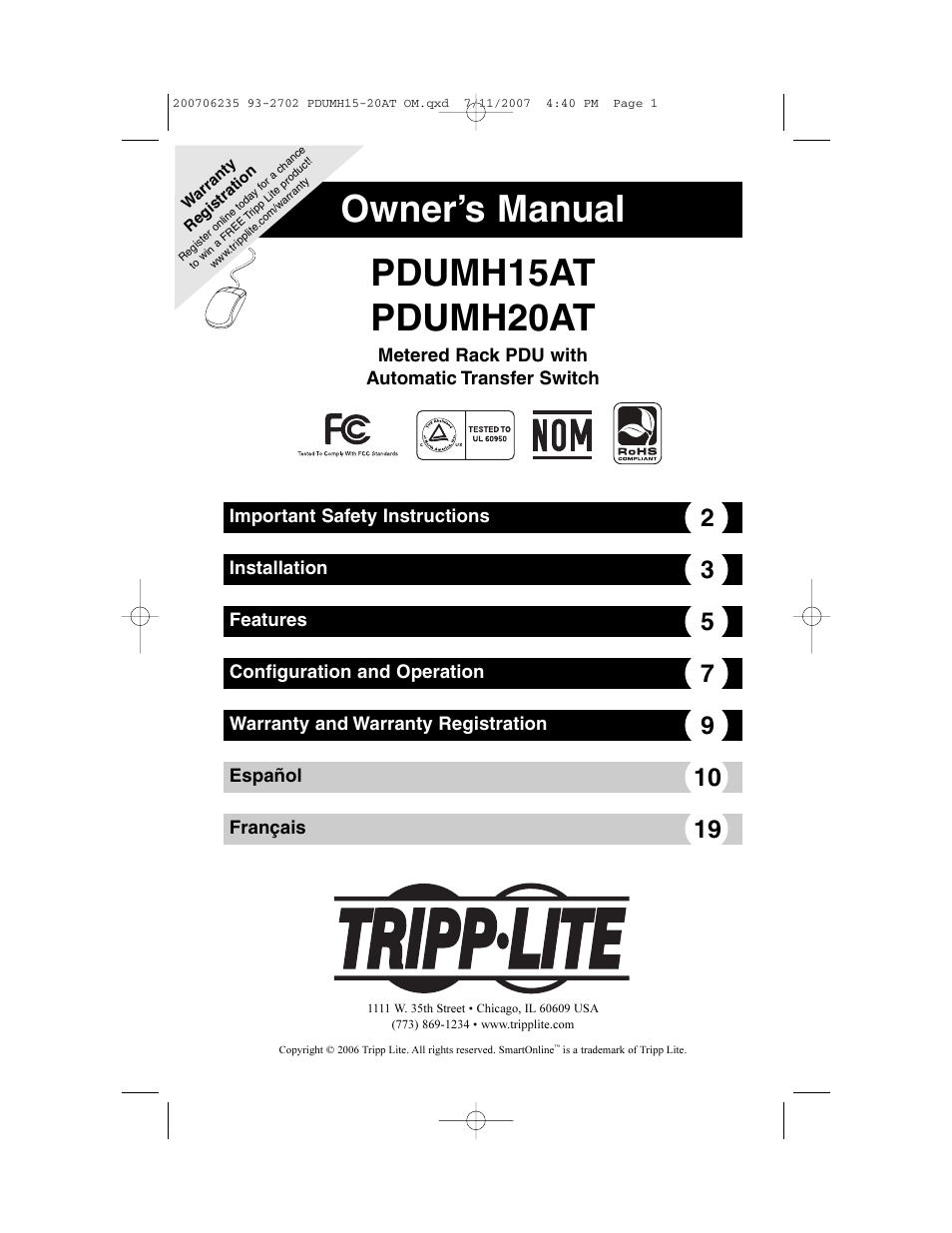 Tripp Lite PDUMH20AT User Manual | 28 pages