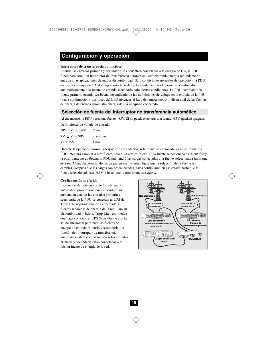 Configuración y operación | Tripp Lite PDUMH20AT User Manual | Page 16 / 28