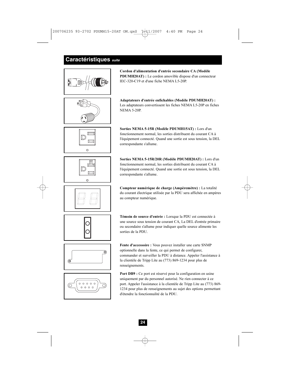 Caractéristiques | Tripp Lite PDUMH20AT User Manual | Page 24 / 28