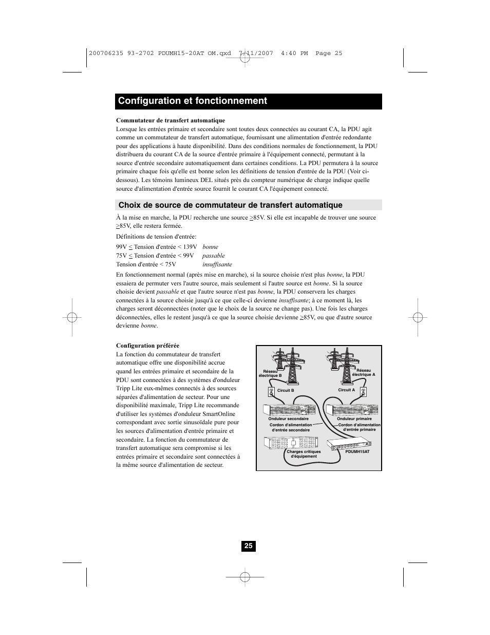 Configuration et fonctionnement | Tripp Lite PDUMH20AT User Manual | Page 25 / 28