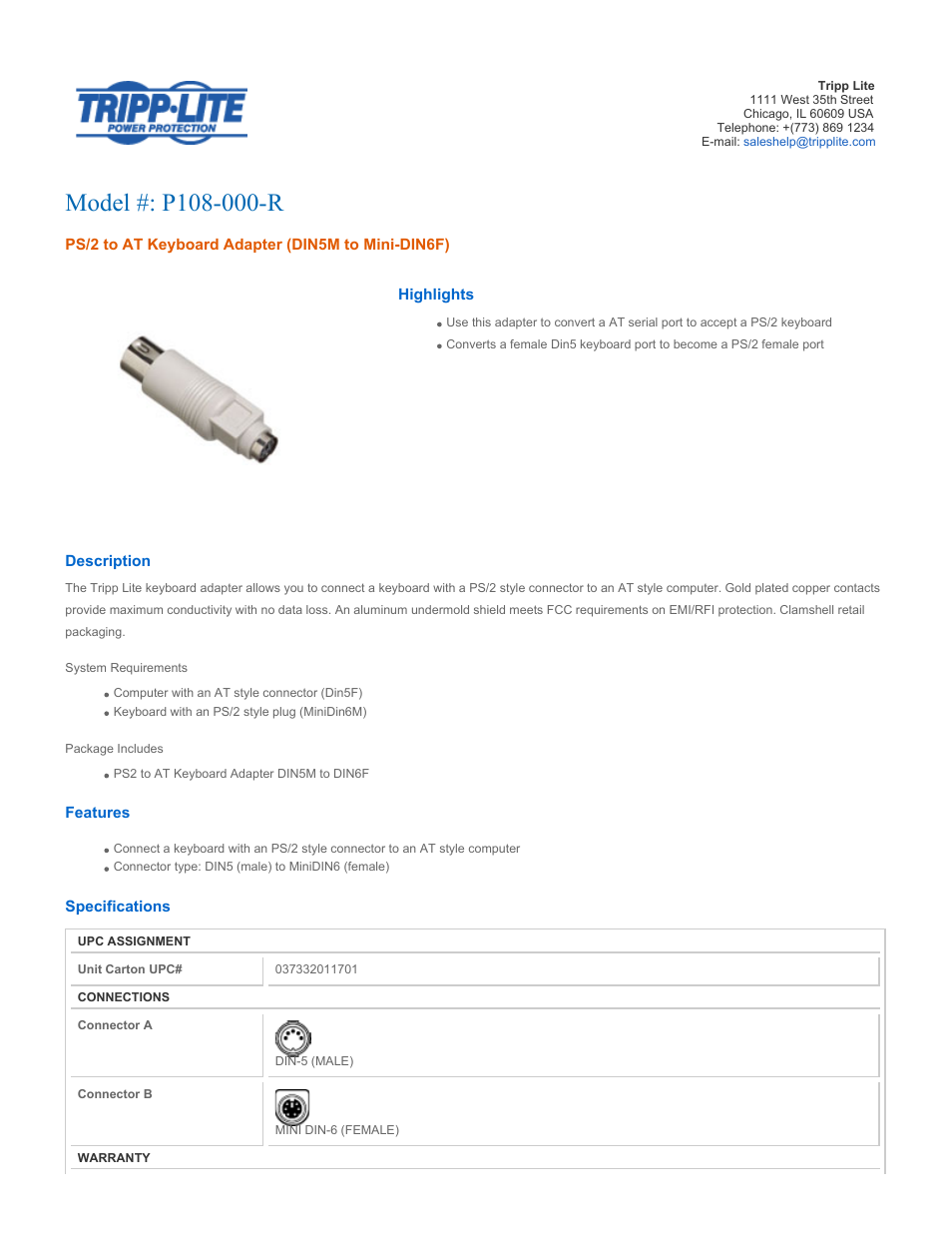 Tripp Lite p108-000-r User Manual | 2 pages