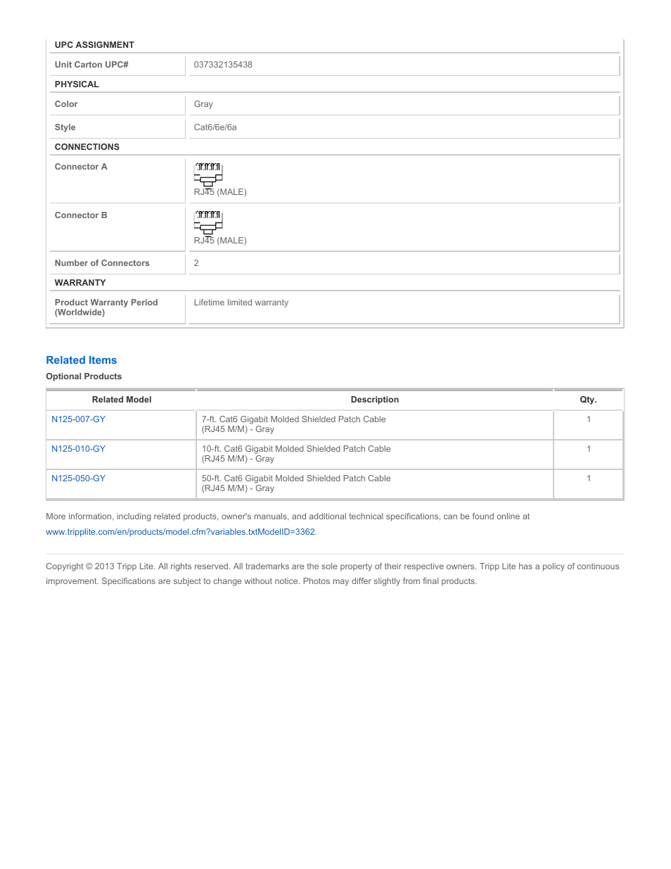 Tripp Lite N125-025-GY User Manual | Page 2 / 2
