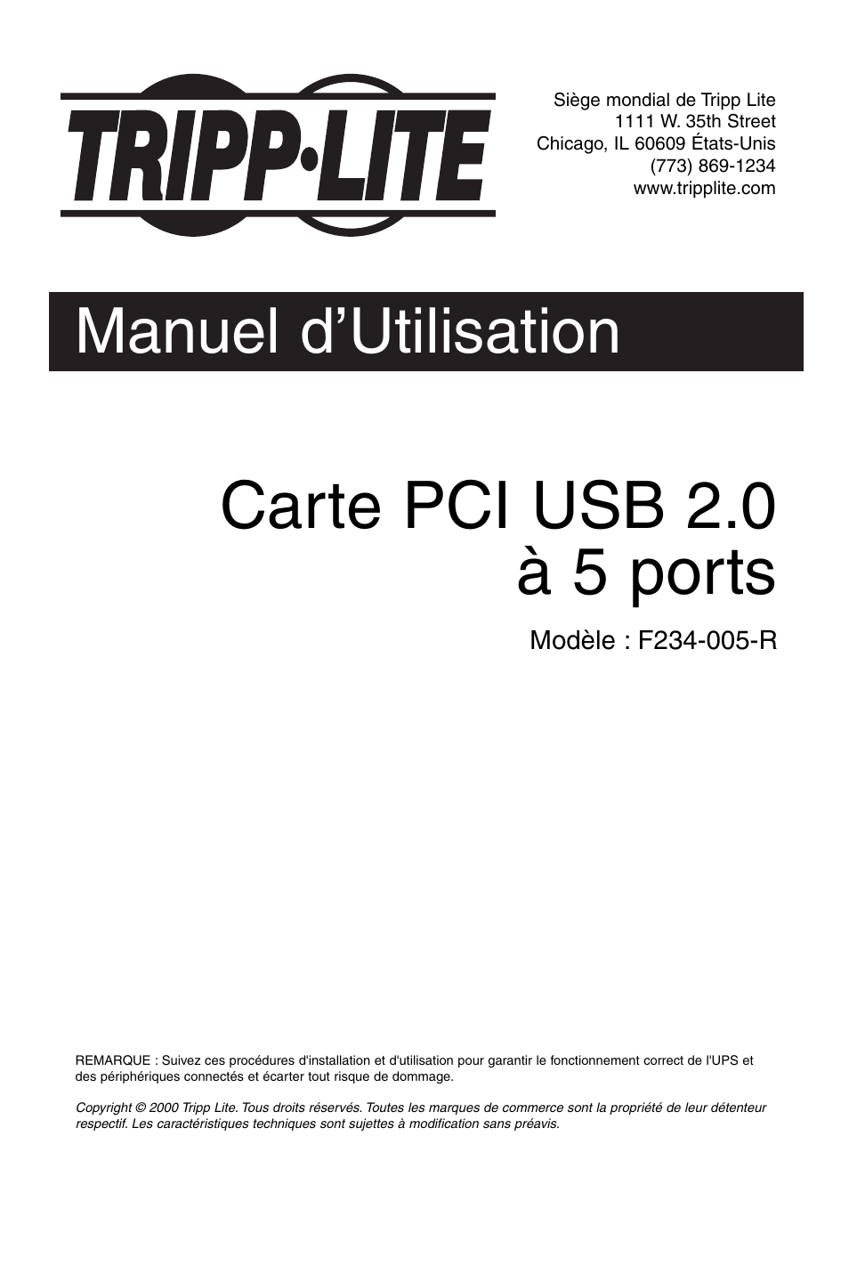 Carte pci usb 2.0 à 5 ports, Manuel d’utilisation | Tripp Lite U234-005-R User Manual | Page 25 / 60