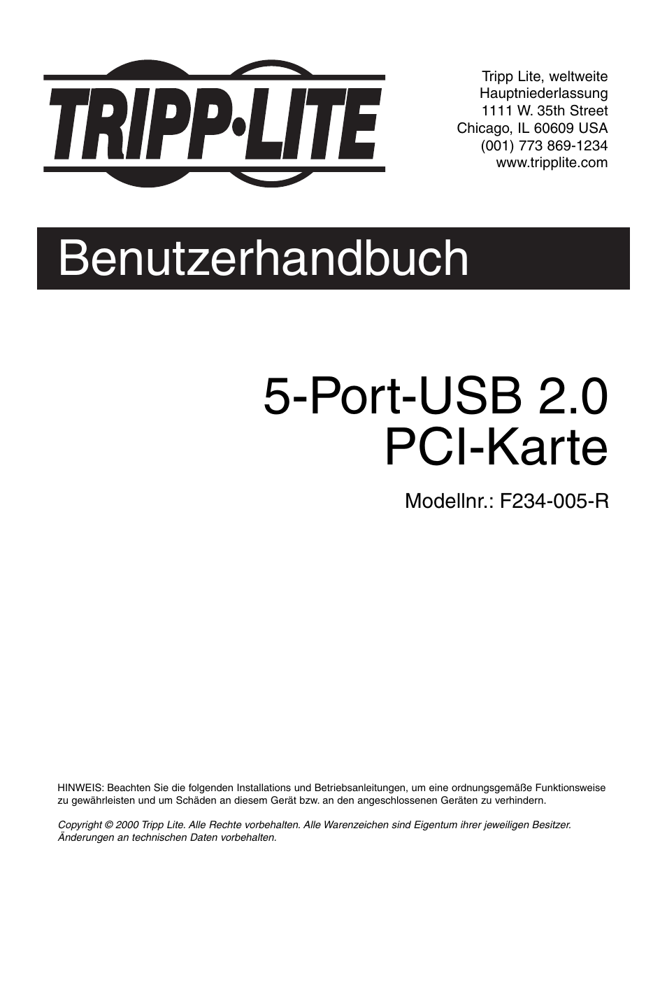 Port-usb 2.0 pci-karte, Benutzerhandbuch | Tripp Lite U234-005-R User Manual | Page 37 / 60