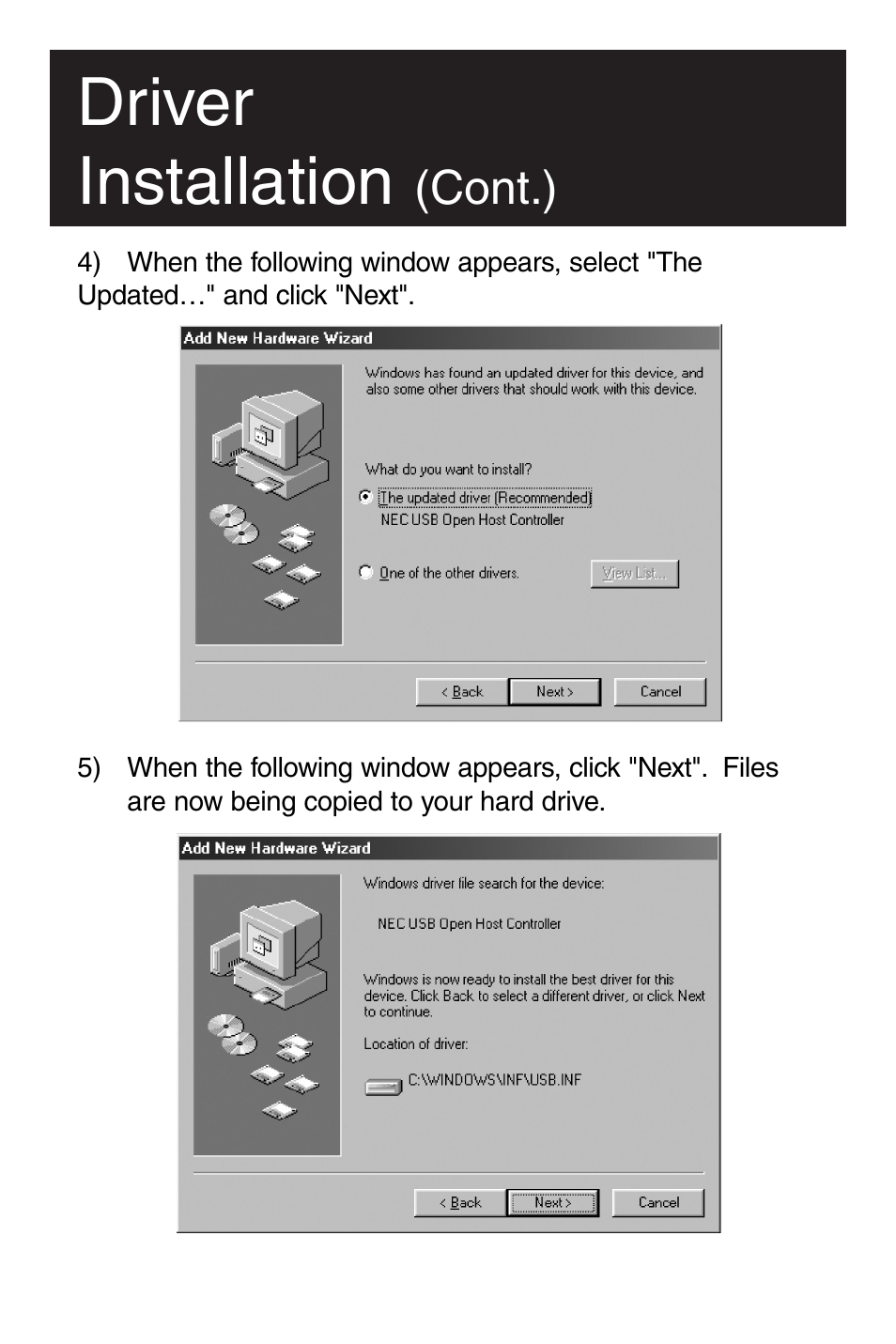Driver installation, Cont.) | Tripp Lite U234-005-R User Manual | Page 7 / 60