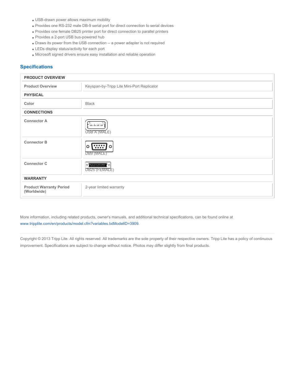Tripp Lite Mini-Port Replicator UPR-112G User Manual | Page 2 / 2