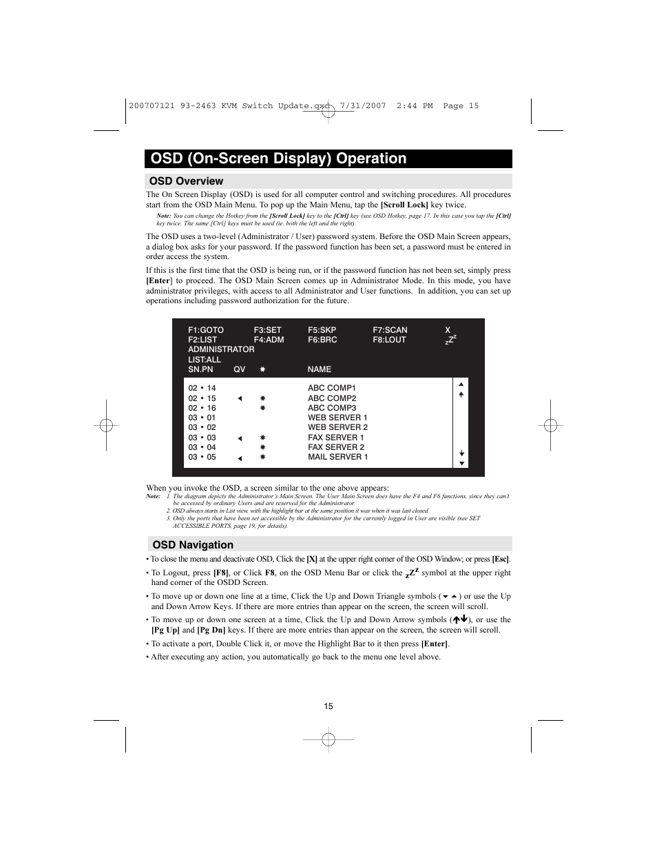 Osd (on-screen display) operation, Osd overview, Osd navigation | Tripp Lite B022-016 User Manual | Page 15 / 28