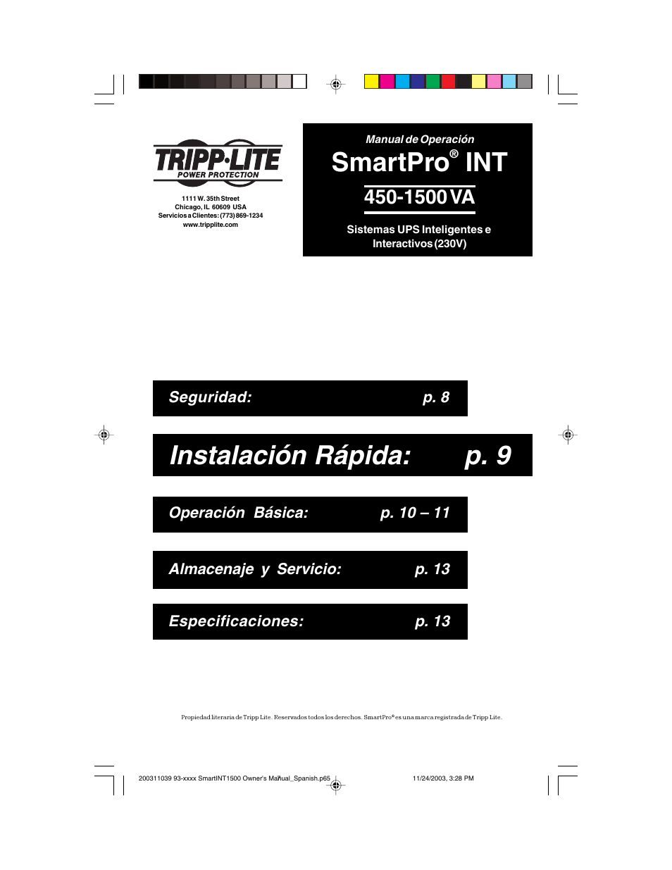 Instalación rápida: p. 9, Smartpro, 1500 va | Tripp Lite 450-1500VA User Manual | Page 7 / 27