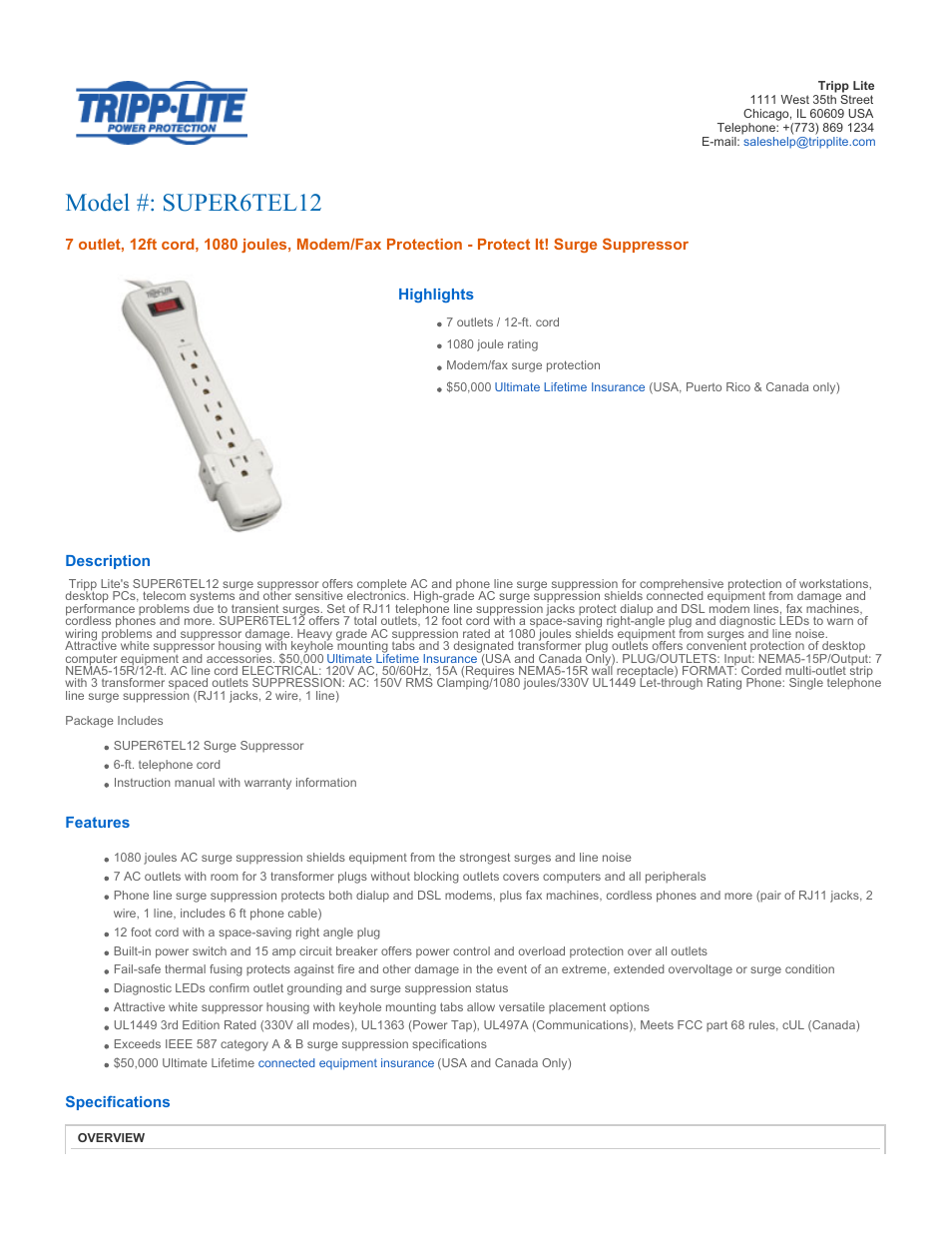 Tripp Lite SUPER6TEL12 User Manual | 4 pages