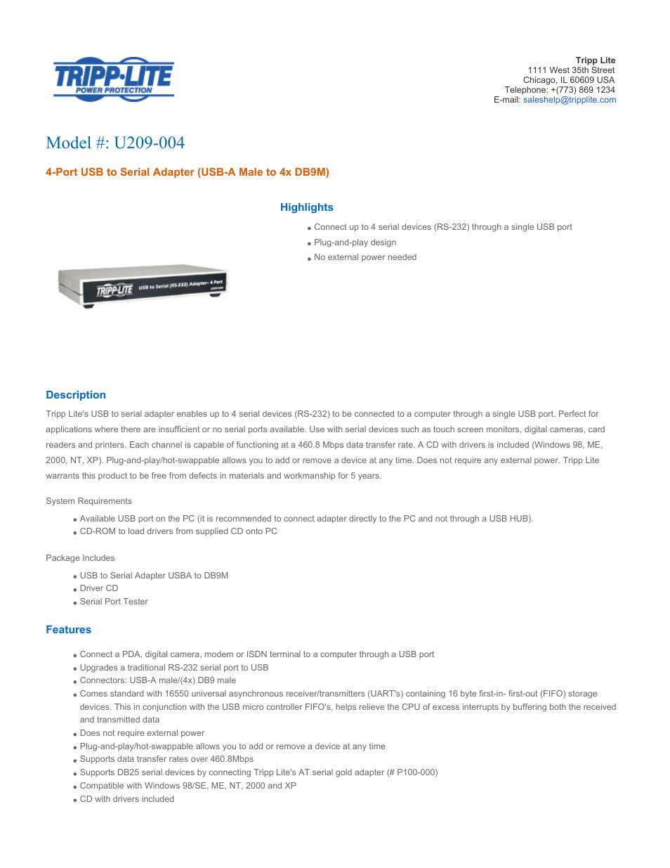 Tripp Lite U209-004 User Manual | 2 pages