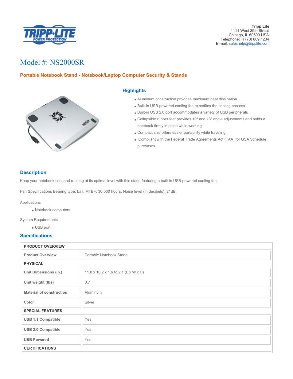 Tripp Lite NS2000SR User Manual | 2 pages