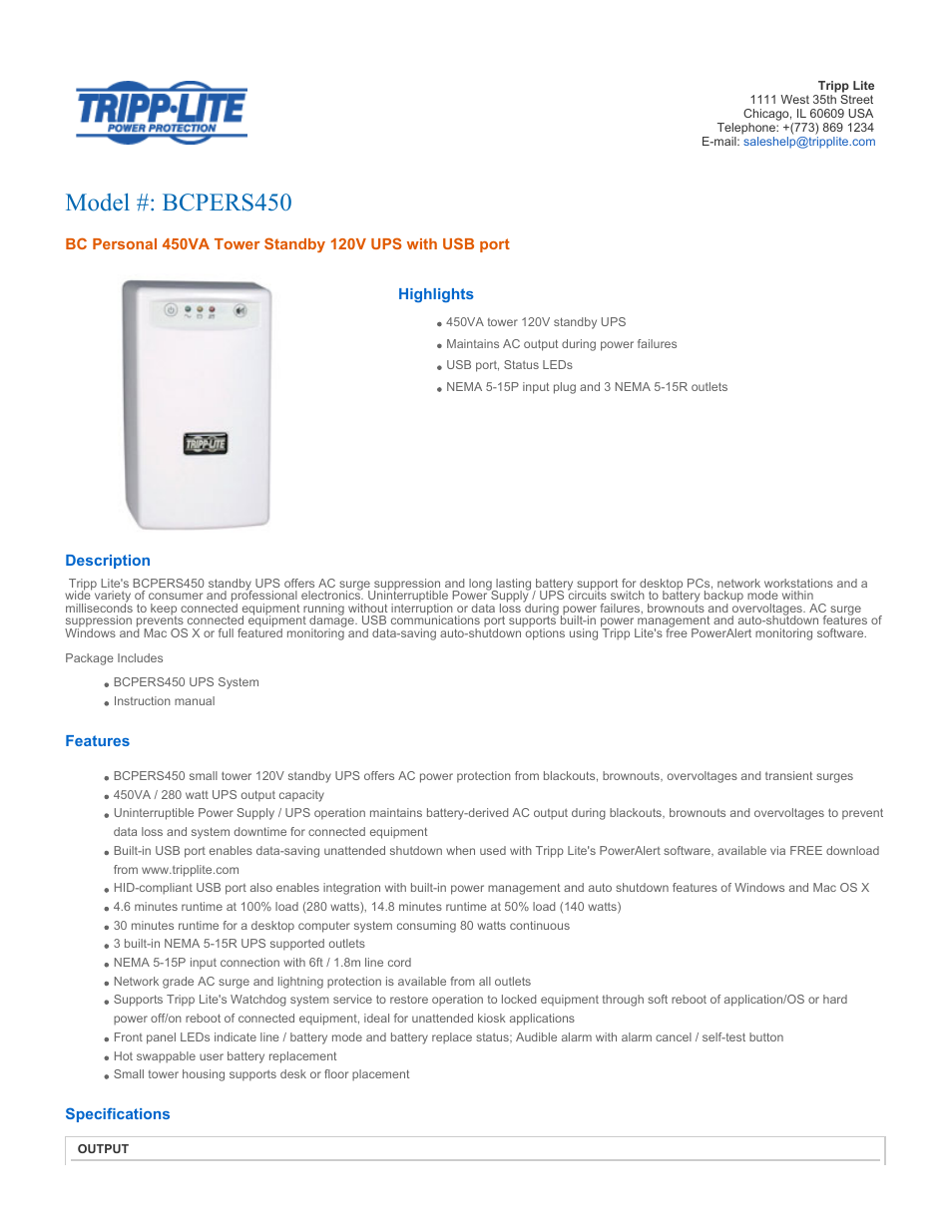 Tripp Lite BCPERS450 User Manual | 5 pages