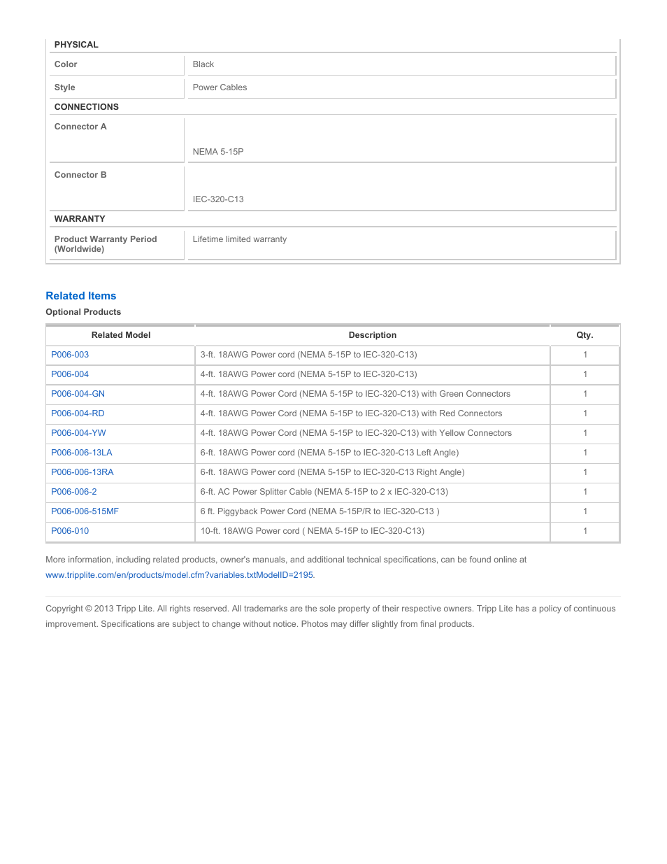 Tripp Lite P006-006 User Manual | Page 2 / 2