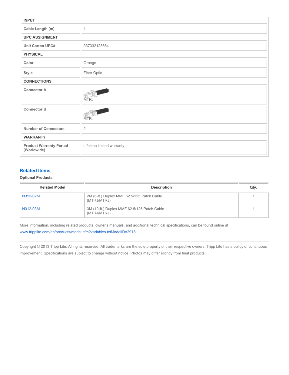 Tripp Lite N312-01M User Manual | Page 2 / 2
