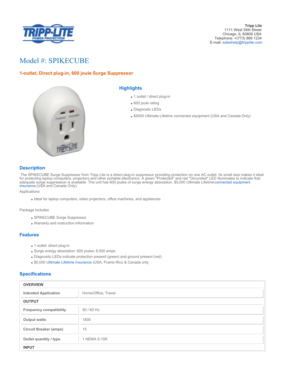 Tripp Lite SPIKECUBE User Manual | 3 pages