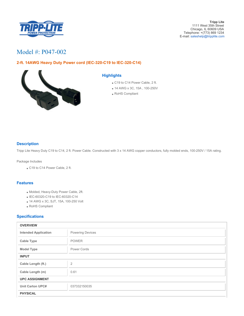 Tripp Lite P047-002 User Manual | 2 pages