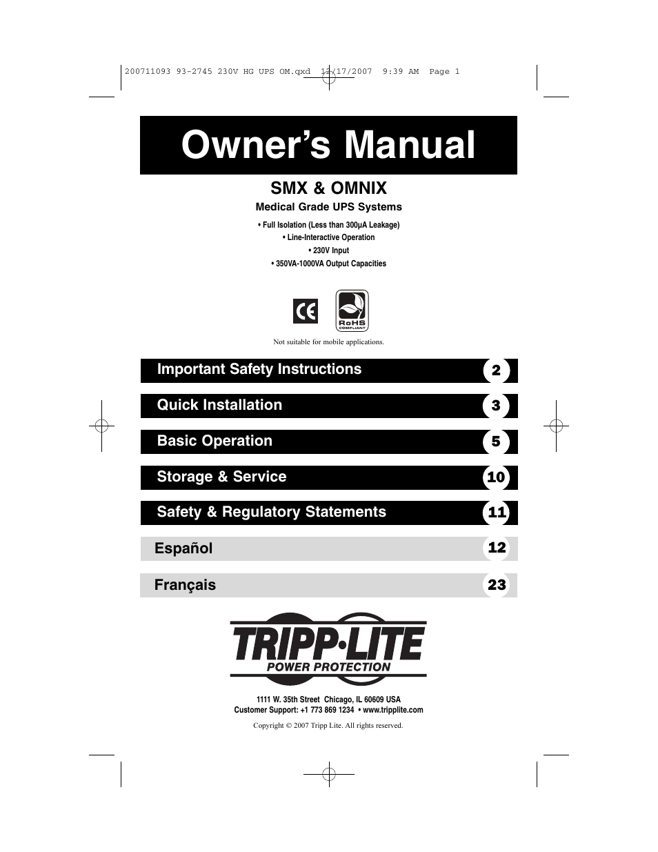 Tripp Lite Medical Grade UPS Systems SMX & OMNIX User Manual | 32 pages
