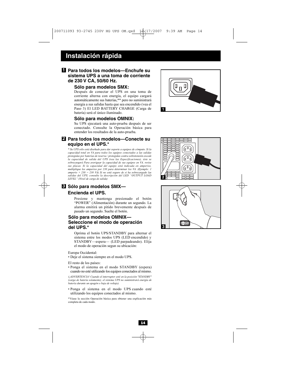 Instalación rápida | Tripp Lite Medical Grade UPS Systems SMX & OMNIX User Manual | Page 14 / 32