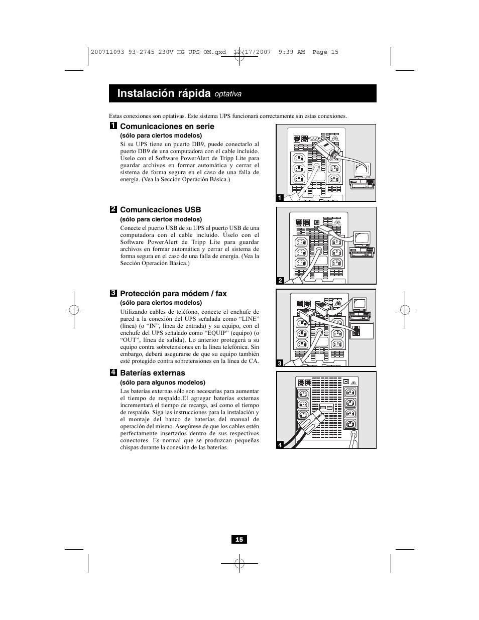 Instalación rápida | Tripp Lite Medical Grade UPS Systems SMX & OMNIX User Manual | Page 15 / 32