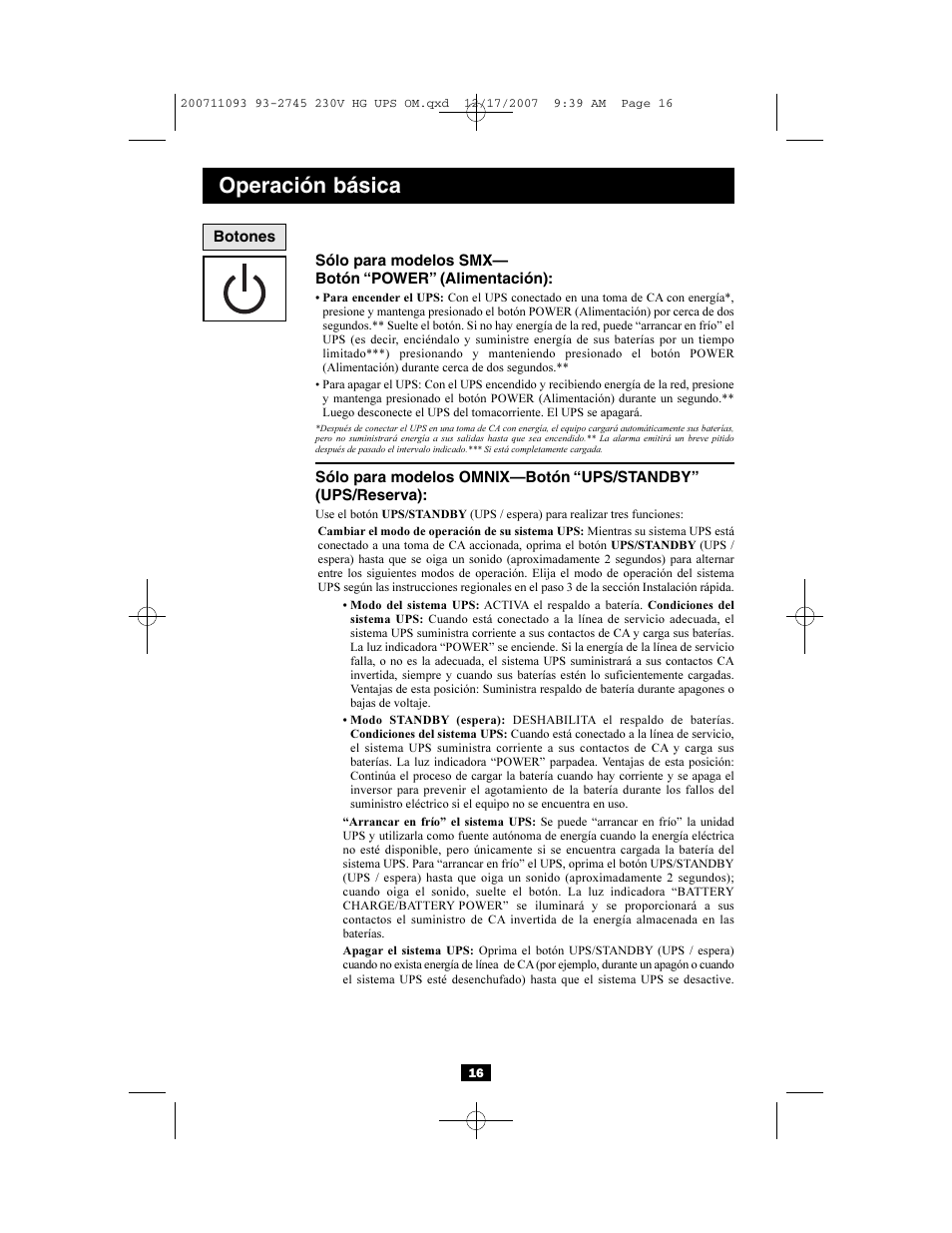 Operación básica | Tripp Lite Medical Grade UPS Systems SMX & OMNIX User Manual | Page 16 / 32