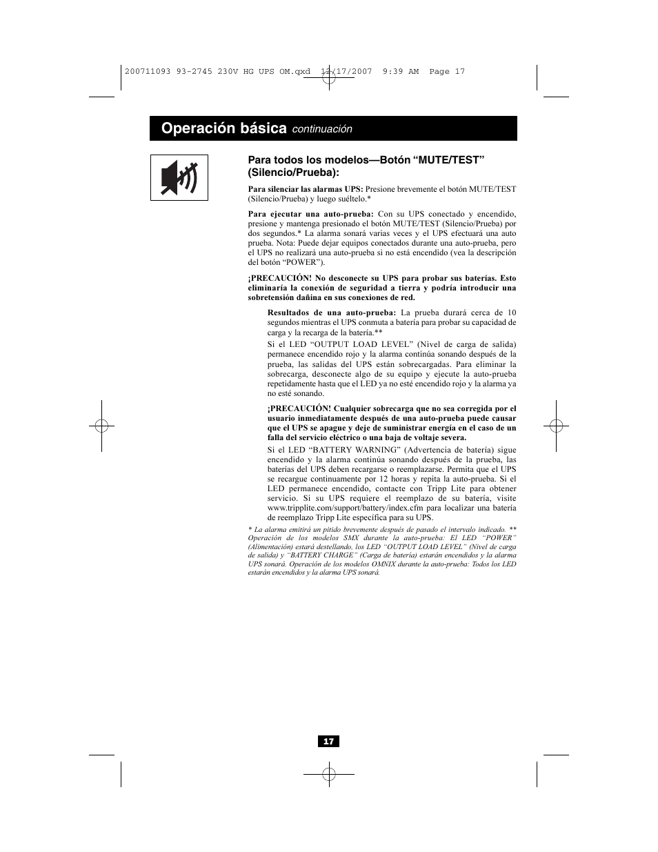 Operación básica | Tripp Lite Medical Grade UPS Systems SMX & OMNIX User Manual | Page 17 / 32
