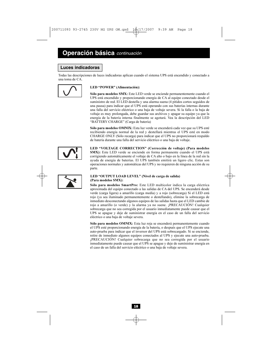 Operación básica | Tripp Lite Medical Grade UPS Systems SMX & OMNIX User Manual | Page 18 / 32