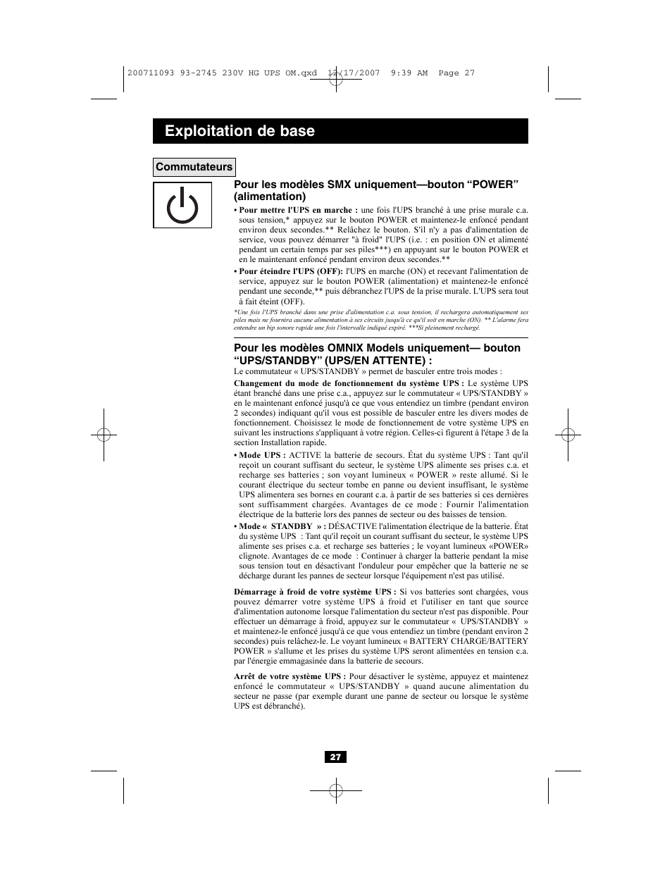 Exploitation de base | Tripp Lite Medical Grade UPS Systems SMX & OMNIX User Manual | Page 27 / 32