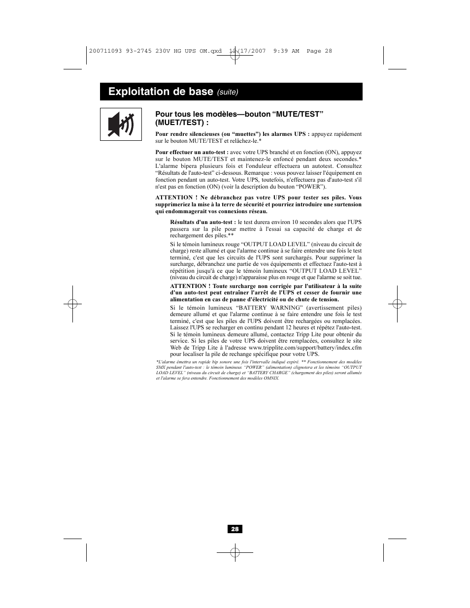 Exploitation de base | Tripp Lite Medical Grade UPS Systems SMX & OMNIX User Manual | Page 28 / 32