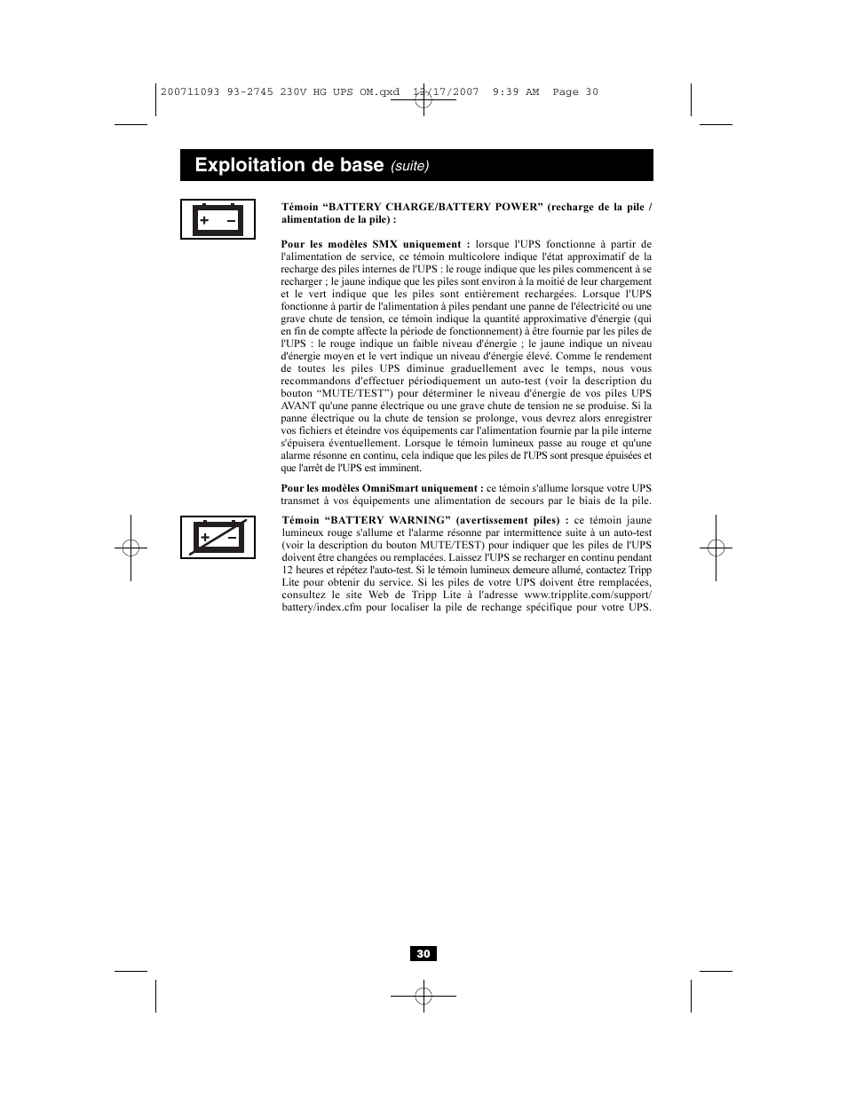 Exploitation de base | Tripp Lite Medical Grade UPS Systems SMX & OMNIX User Manual | Page 30 / 32