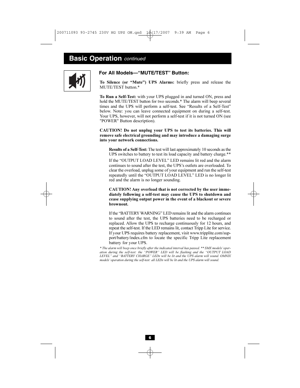 Basic operation | Tripp Lite Medical Grade UPS Systems SMX & OMNIX User Manual | Page 6 / 32