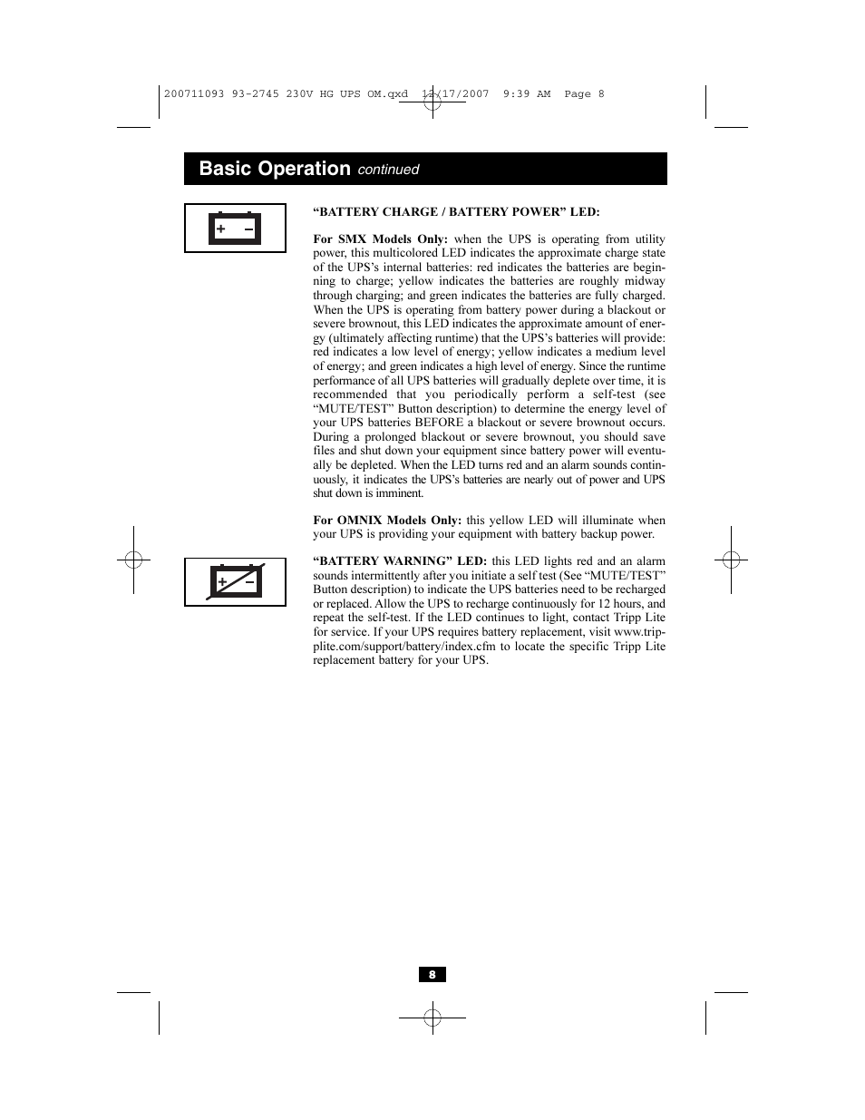 Basic operation | Tripp Lite Medical Grade UPS Systems SMX & OMNIX User Manual | Page 8 / 32