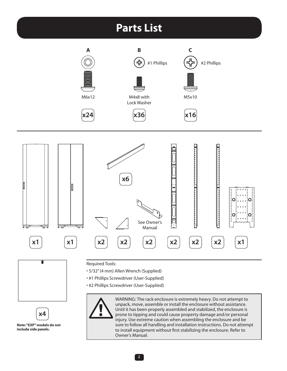 Parts list | Tripp Lite SmartRack SR48UBEXPKD User Manual | Page 2 / 8