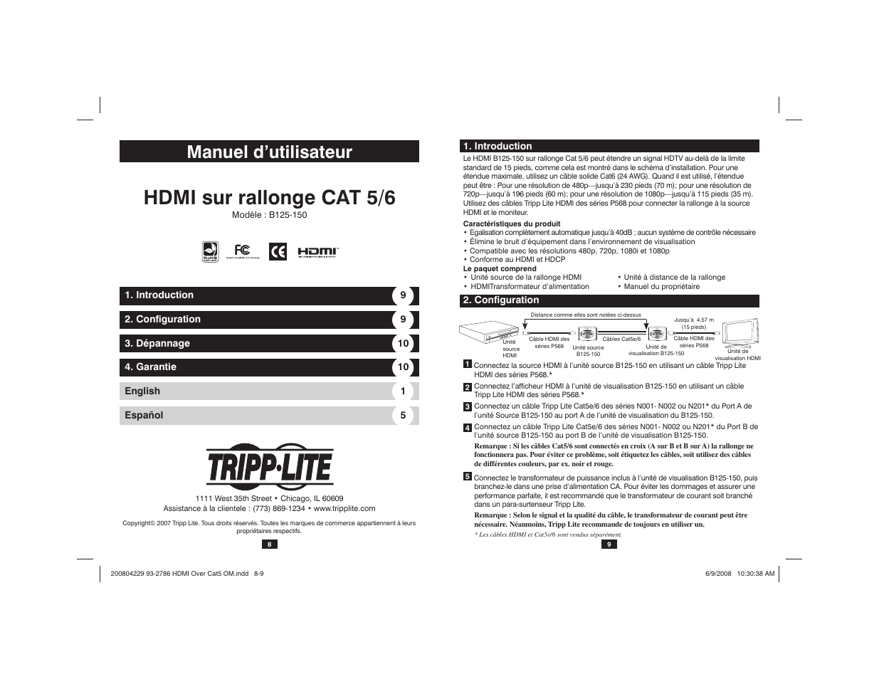 Hdmi sur rallonge cat 5/6, Manuel d’utilisateur | Tripp Lite HDMI Over Cat5/6 Extender B125-150 User Manual | Page 5 / 7