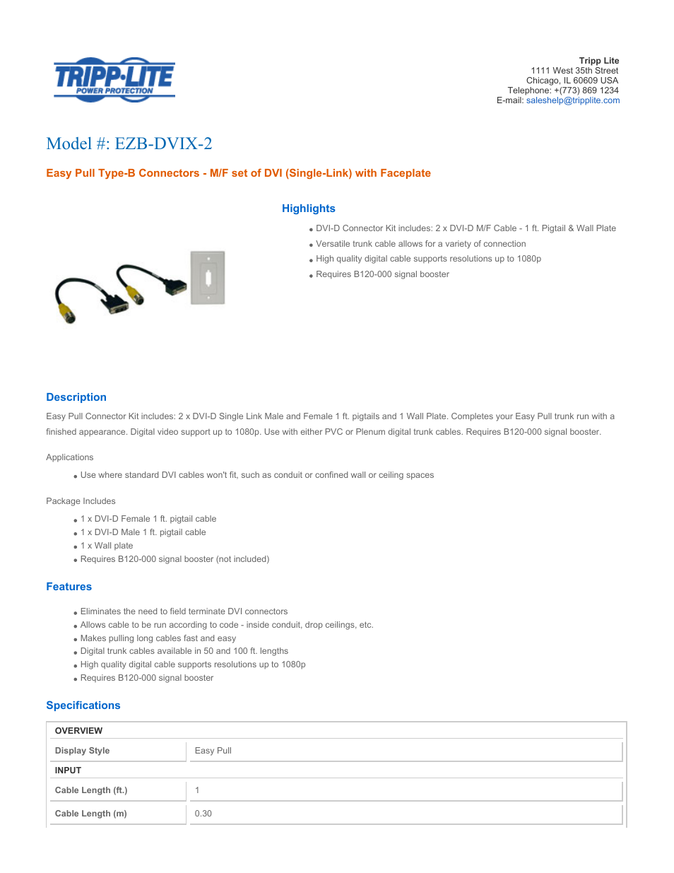 Tripp Lite EZB-DVIX-2 User Manual | 2 pages