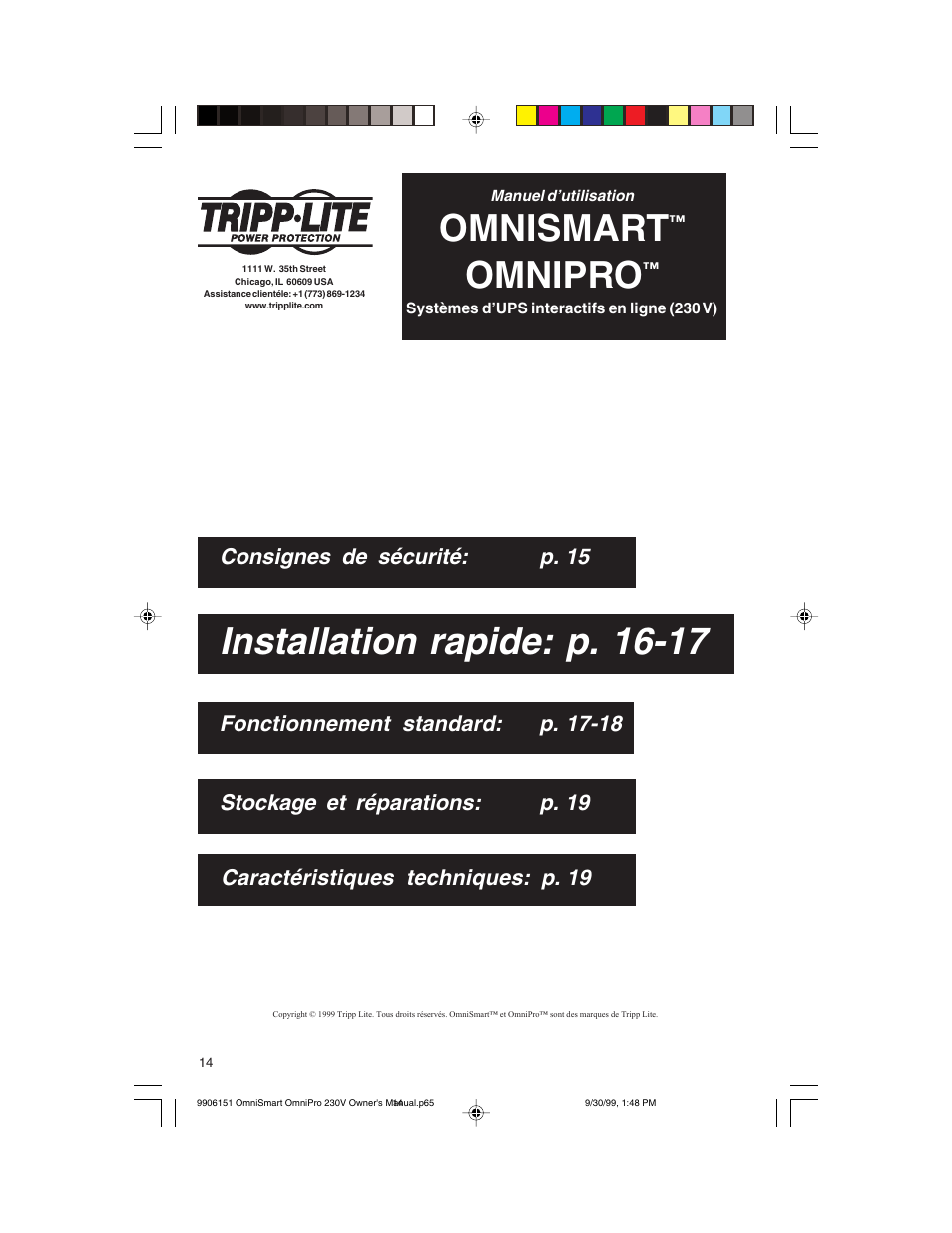 Installation rapide: p. 16-17, Omnismart, Omnipro | Tripp Lite OMNIPRO User Manual | Page 14 / 32